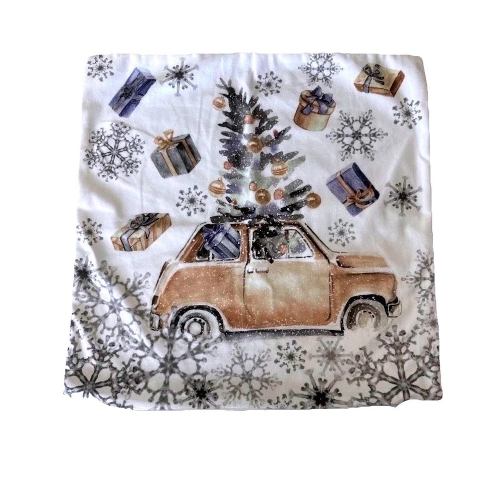 Phantoscope Christmas Throw Pillow Cover Vintage Car Tree Gifts Snowflakes 18x18